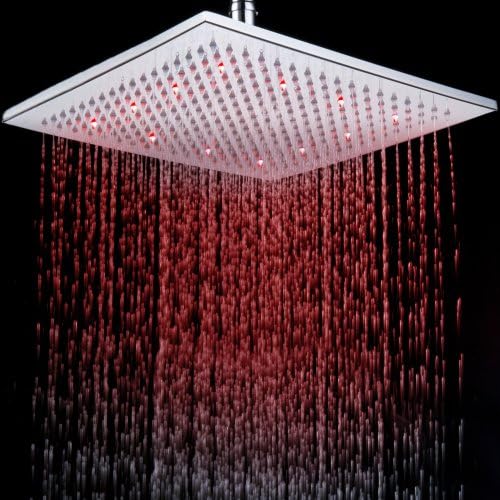 12 Inch Copper Water Saving RGB 3 Colors Changing Rainfall Fixed Shower Head LED