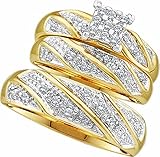 Men's Ladies 10k Yellow and White Gold .3 Ct Round Cut Diamond His Her Engagement Wedding Bridal Ring Set