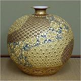 九谷焼 12号飾壷 本金盛割取小紋 【陶器,花器,フラワーベース】の画像