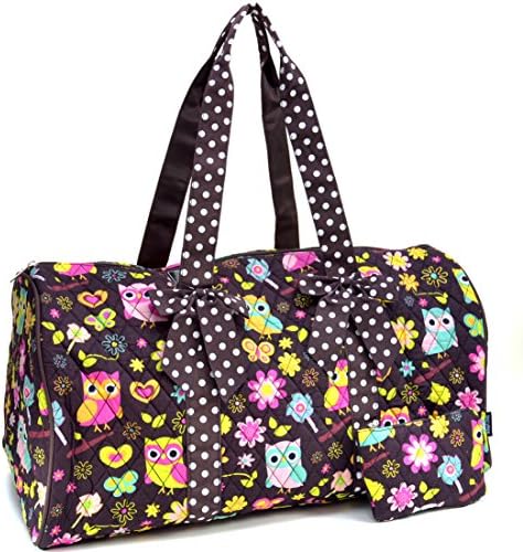Sazy Bee Designs Quilted Owl &amp; Floral Print Cotton Duffel w/Removable Bow