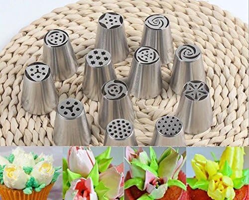 12pcs/set Russian Icing Piping Nozzles Cake Decoration Tips Home Baking DIY Tool Tulip Rose Nozzle Tip by Super Galery