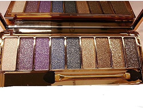 Finejo Women 9 Colors Waterproof Makeup Glitter Eyeshadow Palette with Brush 2