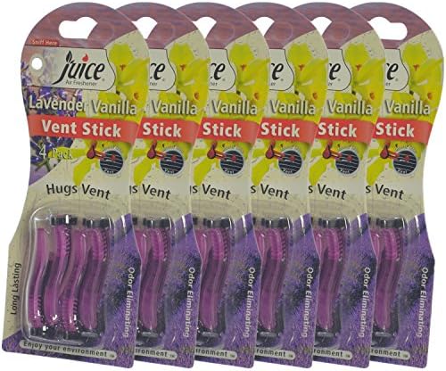 Juice Car AC Vent Air Freshener Long Lasting Odor Eliminating, Lavender Vanilla (6 Packs total 24 Sticks)
