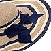 Vbiger Fashion Women Large-Brim Straw Bowknot Hat Mixed-color Stripe Beach Summer Sun Hats (Azure)