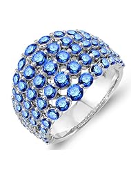 3.25 Carat (ctw) 14k White Gold Round Blue Sapphire Ladies Cocktail Right Hand Ring 3 1/4 CT