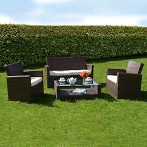 4pc Tuscany Rattan / Aluminium Sofa Set Garden Conservatory Furniture Arm Chairs / Sofa & Coffee Table by Azuma