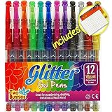 12 Pack - Glitter Gel Pens for Adult Coloring Books, Mandalas, Doodling, Card Making, Incl. Notebook