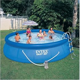 Click here to buy 15' x 42 Easy Set Pool Set (with Filter Pump, Ladder, Ground Cloth, Cover, Maintenance Kit, Surface... by Intex.