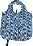 b.b.begonia Pocket Full of Posies Reusable Shopping Bag, Blue and White Zig Zag
