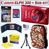 Canon PowerShot ELPH 300 HS 12 MP CMOS Digital Camera (Red) + 8GB Accessory Kit