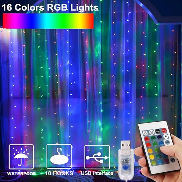 16 Color Changing Curtain String Lights 200 Led Window Curtain