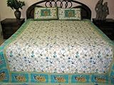 3pc Indian Printed Cotton Bedspreads Turquoise Sofa Throw BedSheet