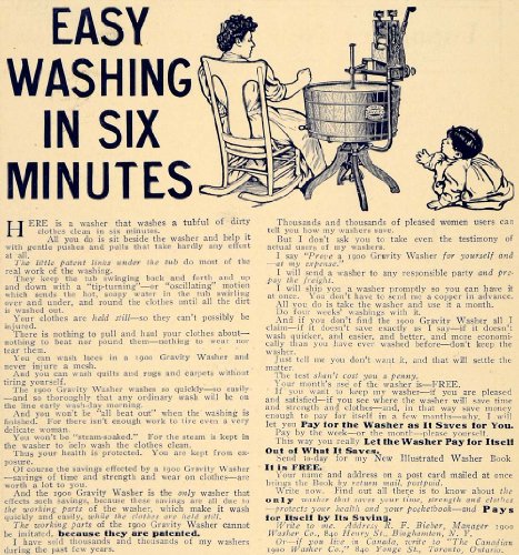 Best Price 1907 Ad 1900 Gravity Washer Antique Washing Machine Tub - Original Print Ad