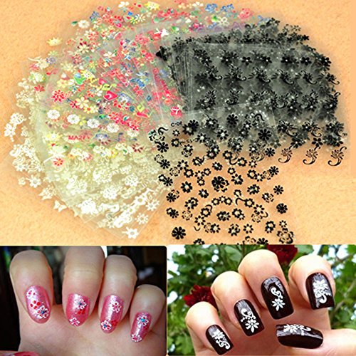 Zeagoo 50x 3D Design Tip Nail Art Sticker Decal Manicure Mix Color Flower