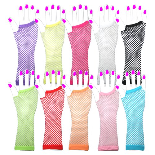 Long Fishnet Fingerless Gloves (Choice of 10 Colours)