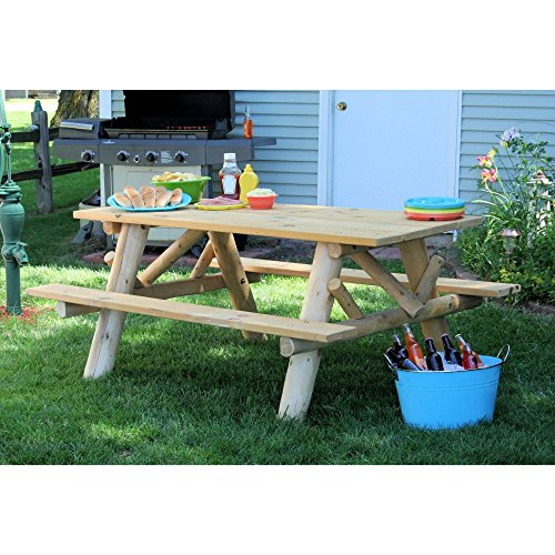 Lakeland Mills CFU232 Cedar Log 6-Foot Picnic Table with Attached Benches, Natural