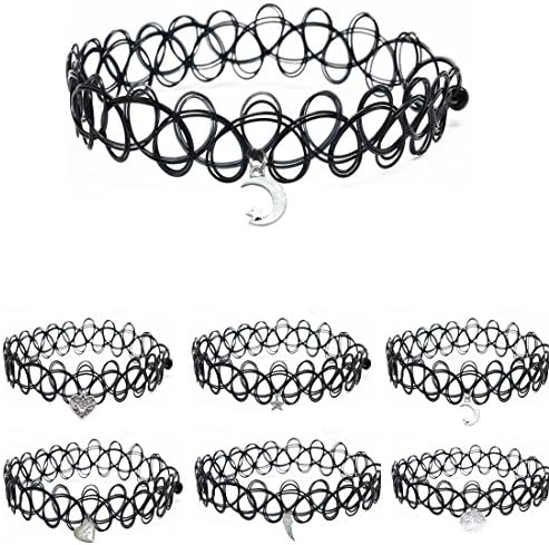 2 Pack Vintage Gothic Collar Double Line Henna Tattoo Choker(Random Pendants)