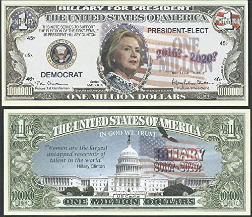 Lot of 100 Bills Hillary Rodham Clinton for President 2016 Million Dollar Bill by Novelty Notes