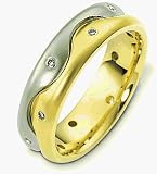 Unique Wave Style 14 Karat Two-Tone Gold Diamond Wedding Band Ring