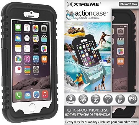 Action Case waterproof iPhone 6 Plus Case w/ Snow, Dirt, Dust, Mud, Sand, Weather, &amp; Shock Proof construction, Adjustable Neck Strap, &amp; Locking Seal Tested at IP68 Standards (Basic Black)