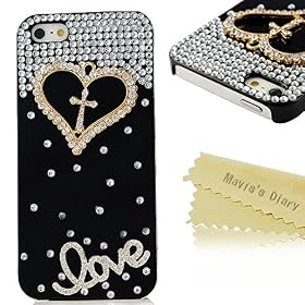 Maviss Diary Luxury 3D Handmade Crystal Heart Rhinestone Bling Clear Case Cover for Iphone5 5S
