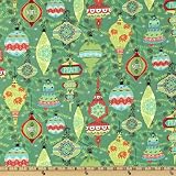 44'' Wide The 12 Joys Of Christmas Vintage Bulbs Jade Fabric By The Yard