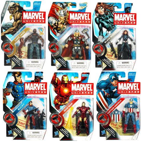 Marvel Universe 3 3/4 Inch Series 7 Set of 6 Action Figures Capt. America, Iron Man, Luke Cage, Bucky, Black Widow & Thor