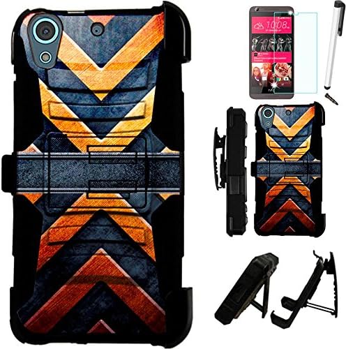 For HTC Desire 626 / HTC Desire 626S Armor Hybrid Case Silicone Cover Kick Stand LuxGuard Holster+[WORLD ACC®] LCD Screen Protector+Stylus+Dust Cap (Metal X/Black)