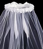 Beautiful Rose First Communion Headpiece with Veil, White