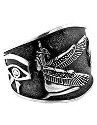 Egyptian Jewelry Silver Winged Isis and Eye of Horus Bangle