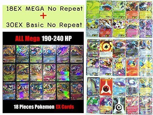 Newest Pokemon Cards All 18 EX Mega (No Repeat) + 30 EX Cards (No Repeat) all Gold Flash Light Card Special Edition