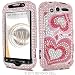 HTC MyTouch HD 4G 4-G Cell Phone Full Crystals Diamonds Bling Protective Case Cover Silver with 3D Pink Love Hearts Spade Design
