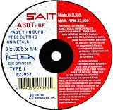 SAIT 23053 Type 1 3-Inch x .035-Inch x 1/4-Inch 25000 Max RPM A60T - Burr Free Cut-Off Wheels - 100 Pack