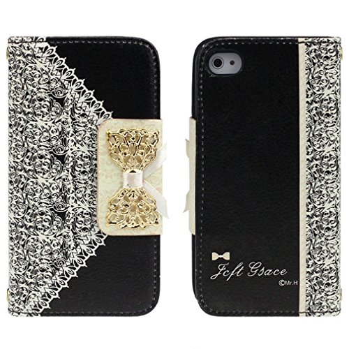 Towallmark(TM)Black Fresh Cute Flip Wallet Leather Case Cover for iPhone 4 4S