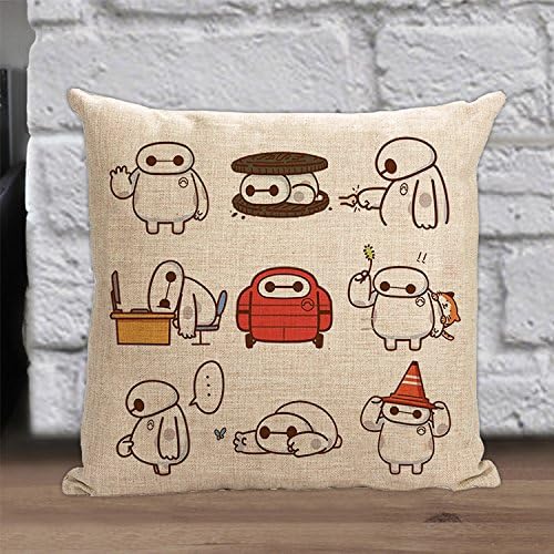 Follow918 Big Hero 6 Baymax Series Design on Both Sides Cotton Linen Square Home Decorative Throw Pillow Case Sofa Cushion Cover Throw Pillow Sham 18" x 18"