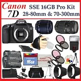 Canon EOS 7D SLR Digital Camera with Tamron Zoom Wide Angle-Telephoto AF 28-80mm f/3.5-5.6 Aspherical Autofocus Lens and Tamron Zoom Telephoto AF 70-300mm f/4-5.6 Di LD Macro Autofocus Lens + SSE Best Value 16GB Accessory Package