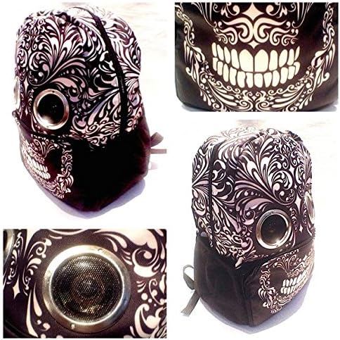 Black Smiling Skull Design,Backpack with 2 Real Built in speakers , simple plug-n-play design, Fun Backpack / rucksack Bag