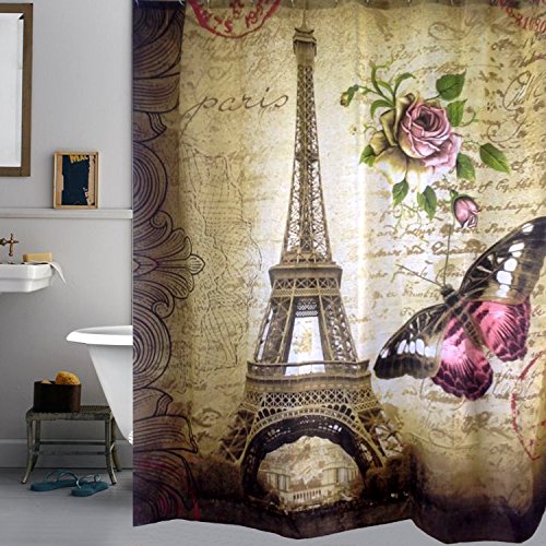 Uphome Vintage Paris Eiffel Tower Bathroom Shower Curtain