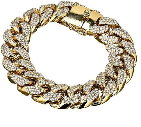 18 mm 9" Miami Cuban 14K Gold Finish Iced Out CZ Curb Cuban Bracelet