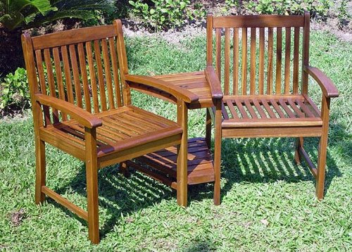 Conversation Chairs for Outdoors (Acacia) (35"H x 62.25"W x 23.5"D)