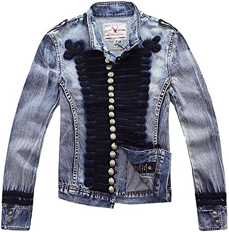 Luxury Men's Fashion Chaqueta Single-breasted Lapel Denim Jacket of High Quality (XXL, Blue)