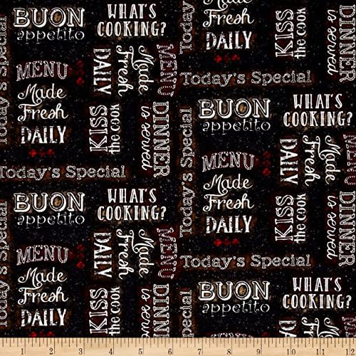 Buon Appetito Chalkboard Words Charcoal Fabric