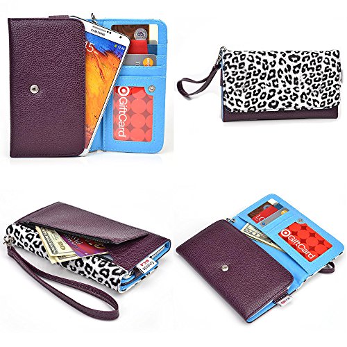 Apple iPhone 6 Plus Wallet Wristlet Clutch With Hand Strap and Credit Card Slots| Exotic Purple, Vibe Blue, White Leopard Print