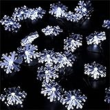 LIGHTESS LEDイルミネーションライト ソーラー 充電式 雪花形 ストリングライト 光セーサー内蔵　電飾ライト 防雨防水型 6m 30LED クリスマスツリー 結婚式 パーティー用 (ホワイト