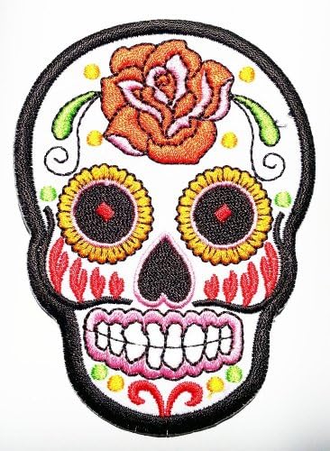 Tribal Tattoo Rockabilly Biker Sugar Day of Dead Skull (White) Logo Shirt Jacket Patch Sew Iron on Embroidered / Size 6.5x9 Cm