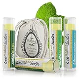 Organic LIP BALM (4-Pack) Minty Variety Pack by BeeNakedBalm - All-Natural Ingredients - Gluten-Free, Non-GMO, Lifetime Warranty! - Includes Peppermint Spearmint & Eucalyptus Mint Flavors