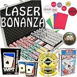 Laser Bonanza 1000 Ct 14 Gram Black Diamond Poker Chip Set w Free Buttons, WPT Book Set, Bullets Guard, Pokeno