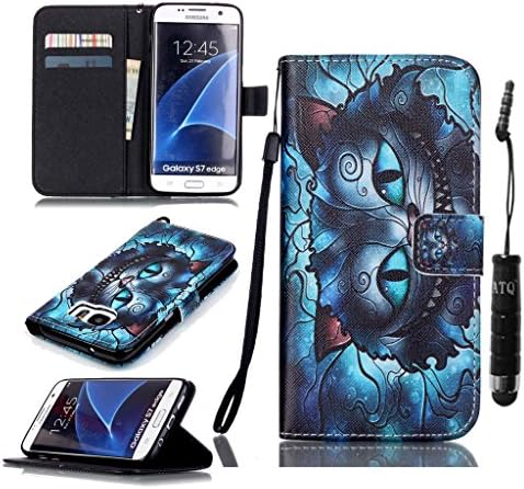 Galaxy S7 Edge Case,ATQ(TM) Design Book Wallet PU leather Case Cover For Samsung Galaxy S7 Edge with Stylus pen - Blue Cat pattern