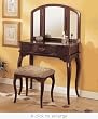 Queen Anne Victorian Style CHERRY Finish VANITY SET WITH TRI-MIRROR AND MATCHING STOOL