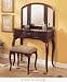 Queen Anne Victorian Style CHERRY Finish VANITY SET WITH TRI-MIRROR AND MATCHING STOOL